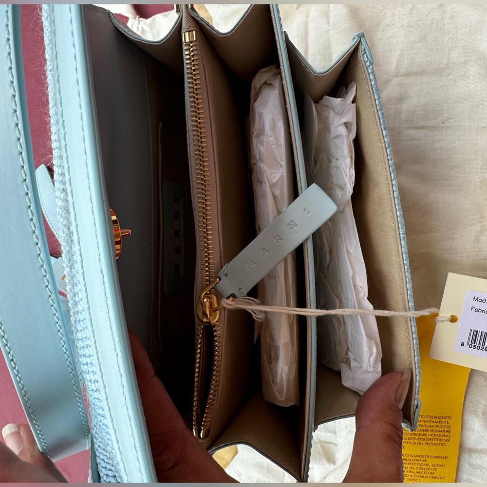 Marni Trunk Leather Shoulder Bag Light Blue Small NWT - Picture 5 of 13